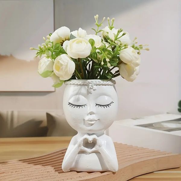 Resin Hand Gesture Planter - Irregular Shaped Heart Gesture Succulent Flower Pot, Modern Garden Decor Accessory