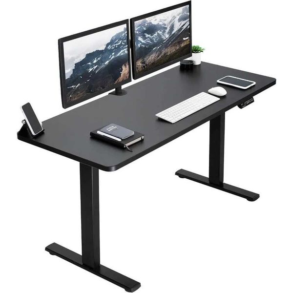 Other Furniture Electric Height Adjustable 60 x 24 inch Memory Stand Up Desk Black Solid One-Piece Table Top Black Frame Q240703