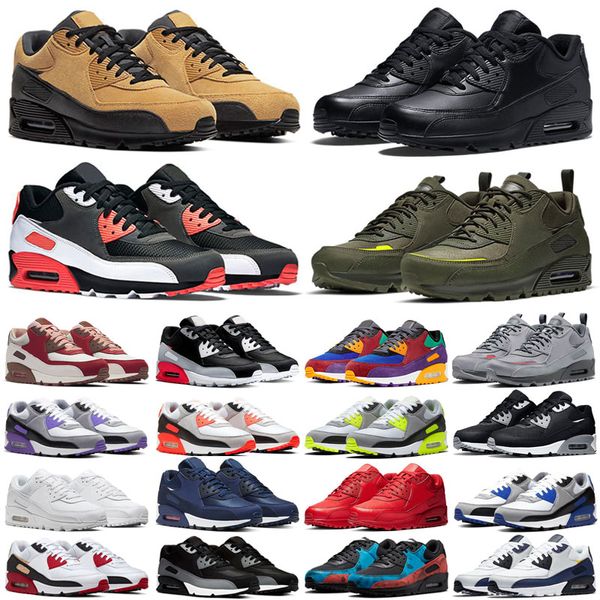 2025 Designer 90s Running Shoes Classic Men Women Triple Black White Mesh Leather Trainer Breathable Preppy Style Sceling Sports Sports EUR