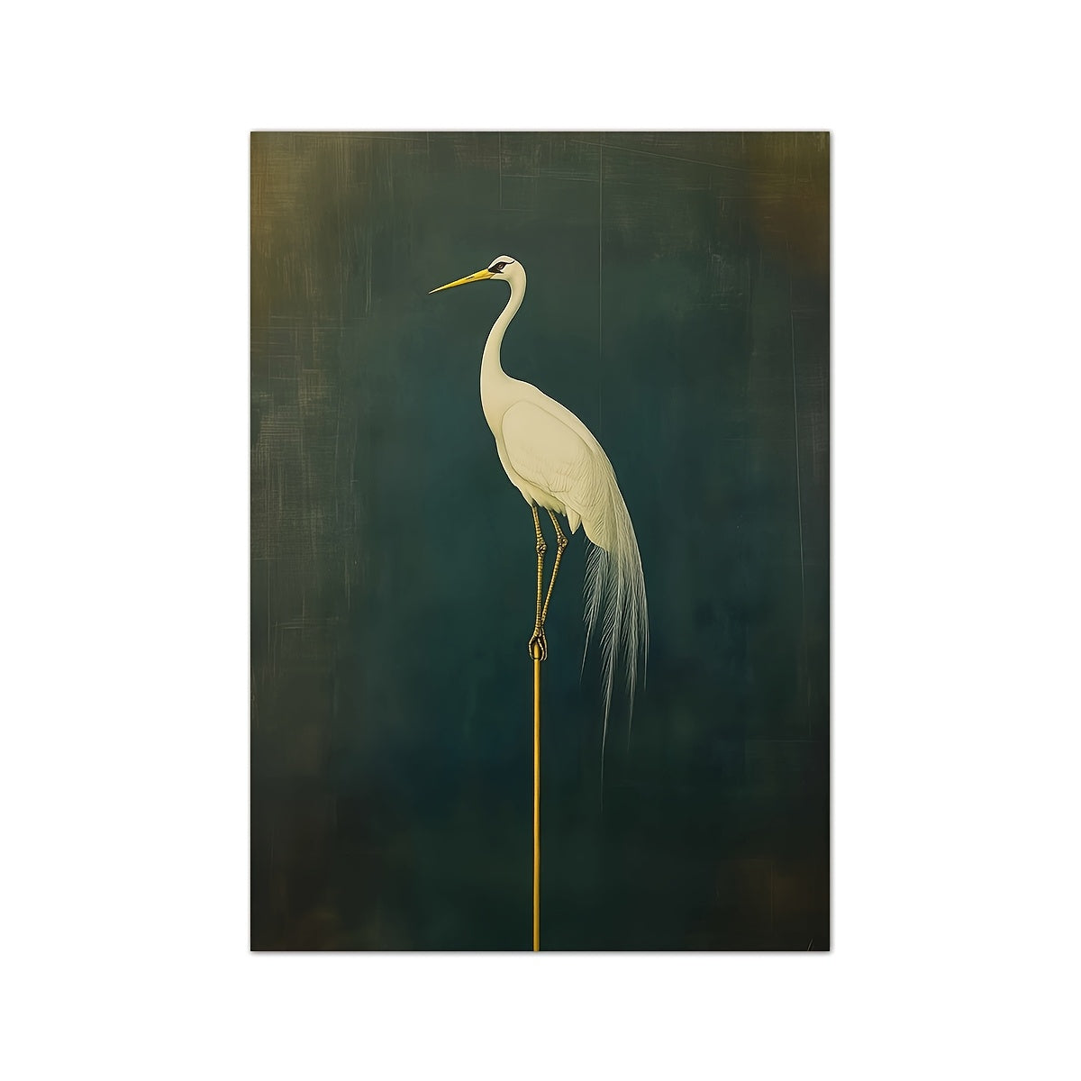 TEMU ] Vintage Japanese Art Print – Minimalist Bird Wall Decor, Green & Golden Canvas, , Living Room, Bedroom, Or Office, Office Decor