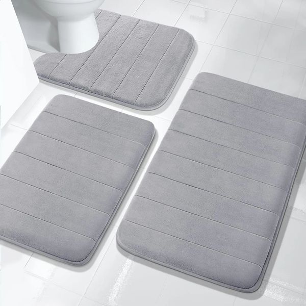 3Pc Sets Bath Mats Non Slip Memory Foam Bathroom Soft Rugs Water Absorption Dry Fast Mat Machine Washable For Home Floor 240802