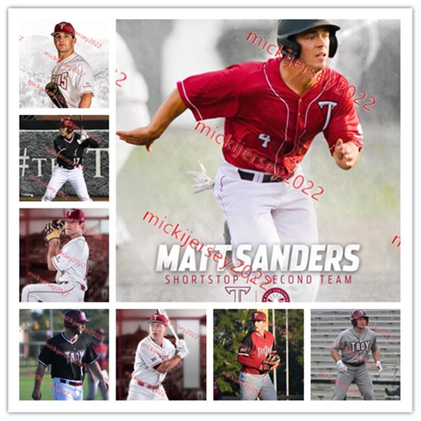 Troy Trojans Baseball Jersey Custom Stitched Jesse Hall William Sullivan Donovan Whibbs Easton Kirk Clay Stearns Trey Leonard Kyle Mock Ryan