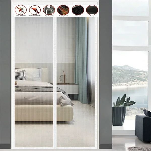 Magnetic diamond high gloss windproof door curtain white magnetic suction cup door mesh door self-adhesive screen air door 250208