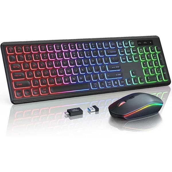 Wireless Keyboard and Mouse Combo RGB Backlit Rechargeable Light Up Letters Full-Size Ergonomic Sleep Mode 2.4GHz X250203