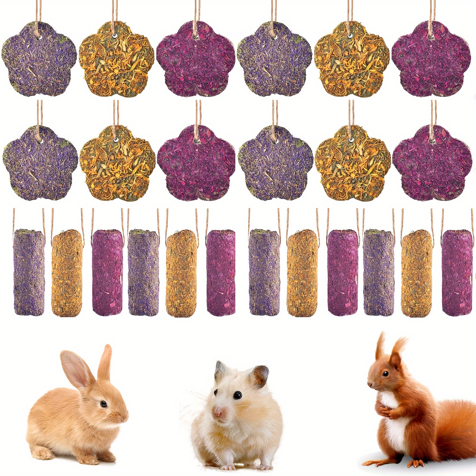 TEMU 24 Pcs Rabbit Chew Sticks, Hanging Chew Sticks & Cakes Hay Strawberry Treat For Bunny Chinchilla Guinea Pig Hamster And Other Small Pets Snack