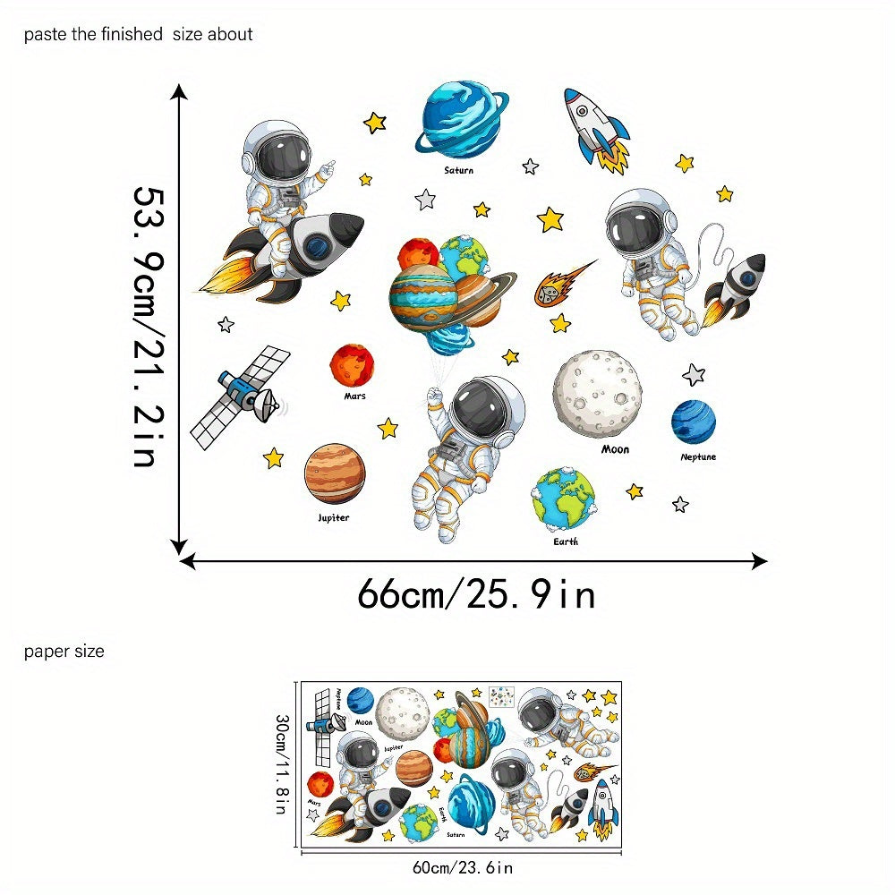 TEMU Planet Rocket Astronaut, Room, Living Room, Cabinet Decoration Stickers, Entrance Wall Decoration, Self-adhesive Paper, Background Stickers,