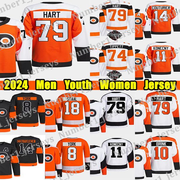 #79 Carter Hart 2024 Stadium Series hockey jersey #11 Travis Konecny Sean Couturier Claude Giroux Bobby Brink Owen Tippett Joel Eric Lindros