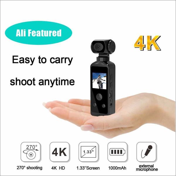 Sports Action Video Cameras 4K HD Sports Camera Handheld Pan Tilt 270 Degree Lens Rotation Vlog Outdoor Riding Diving Portable Helmet Anti-s