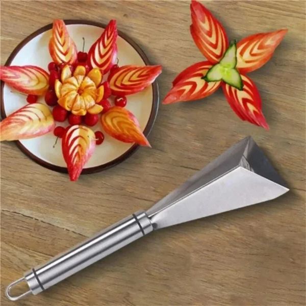 Stainless steel triangular fruit carving knife board artwork vegetable cutter anti slip DIY decorative kitchen tool 240830