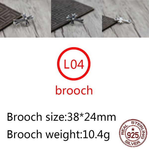 L04 S925 Sterling Silver brooch Personalized Fashion Punk Hip Hop Style Hair Accessories Shirt Collar Button Cross Flower Letter Shape