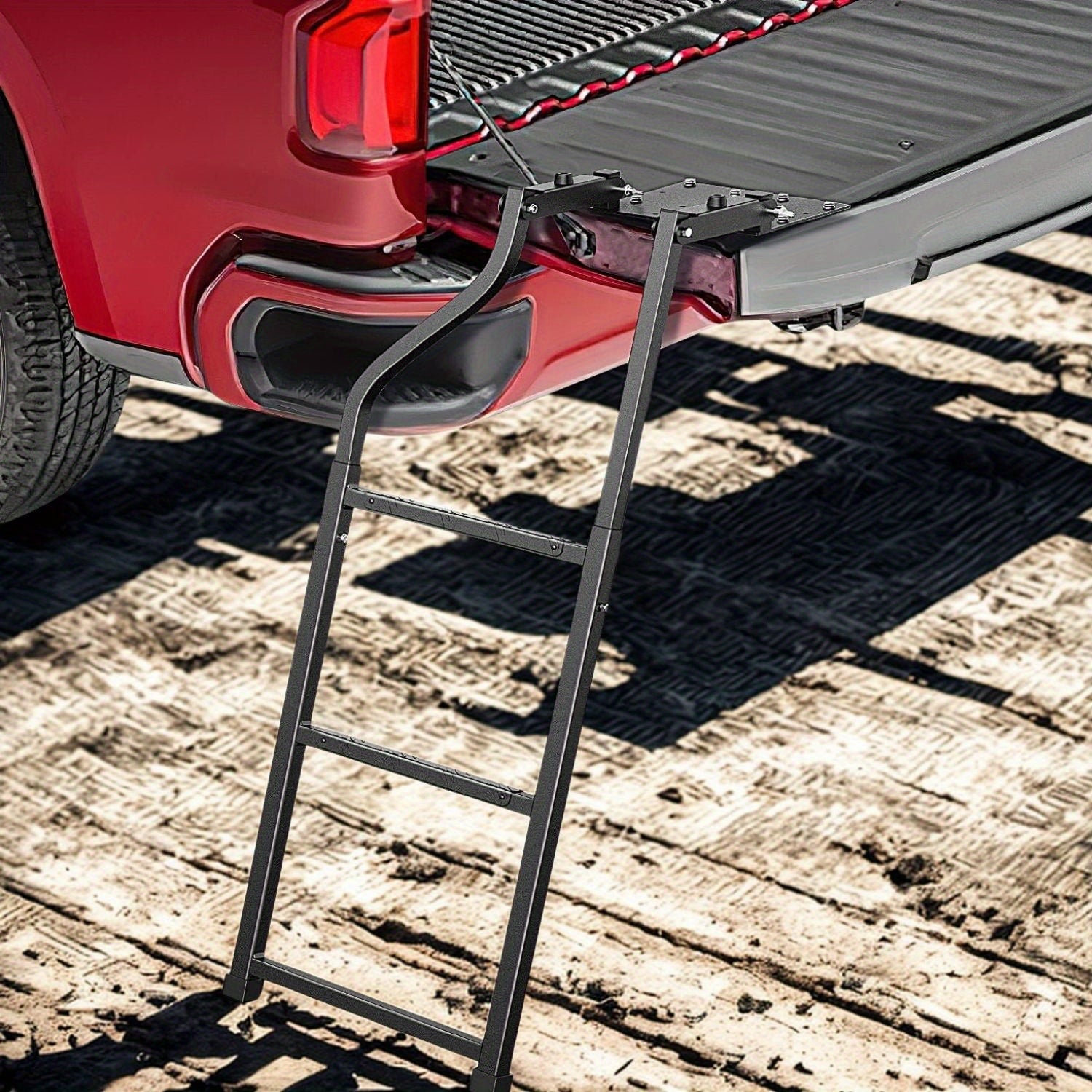 TEMU Foldable Truck Tailgate Ladder For Pickup With Aluminum Step Grip Plates, Replaceable Rubber Ladder Feet & Stainless Steel Self Drilling Hex