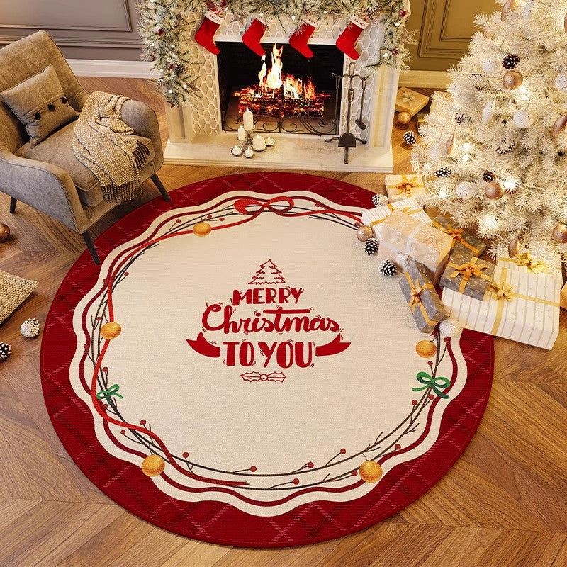 Christmas Decoration Carpet Round Festive Red Christmas Theme Holiday Atmosphere Living Room Bedroom Layout Floor Mat