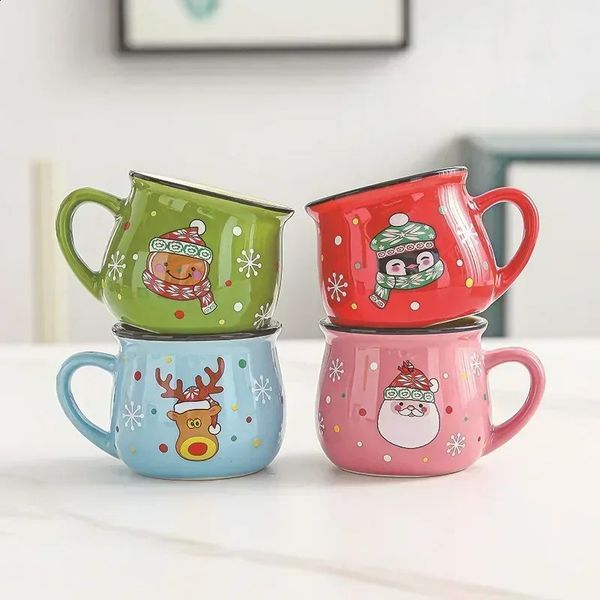 Kawaii Christmas Mugs Ceramic Cups Santa Claus Elk Figurines Creative Gift For Office Home Milk Coffee Tea Cup Couples 240830