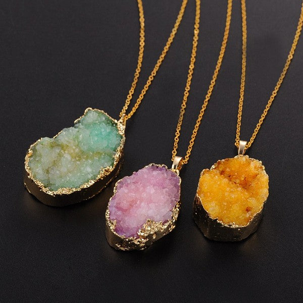 Diseño de moda collares de latón ágata natural druzy colgante
