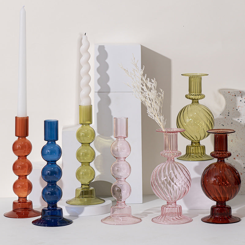 Floriddle Retro Candlesticks Taper Candle Holders Tall Candlesticks Decoration Party Glass Vase Home Decor Wedding Decoration 240731
