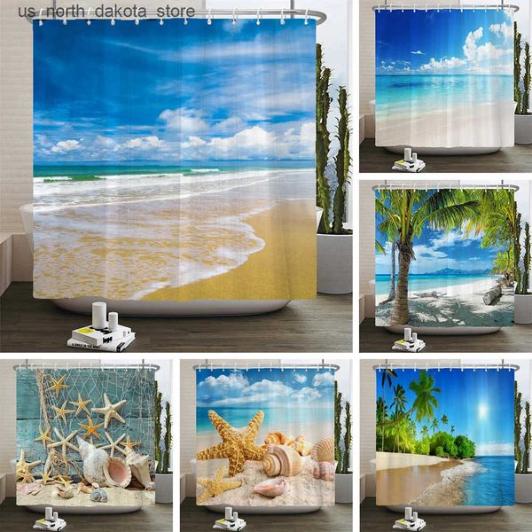 Shower Curtains 3D beach landscape shower curtains ocean Mediterranean bathroom curtains waterproof cloth decoration 180 * 240cm bathroom cu