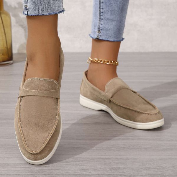 Classic Hot Sale Nude Flat Men Casual Comfortable Slip-On Loafers High Quality Kid Suede Walking Shoes Mujer