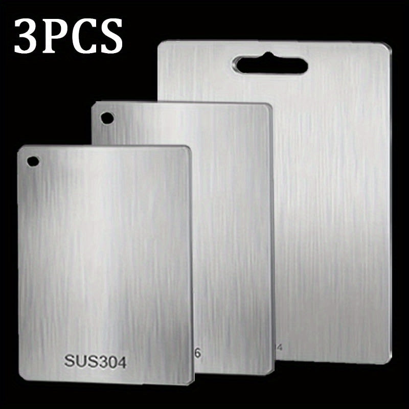 TEMU 1-3pcs Food Grade Stainless Steel Cutting Boards Double-sided Meat Fruit Vegetable Board For Kitchen Portable Kitchen Tool