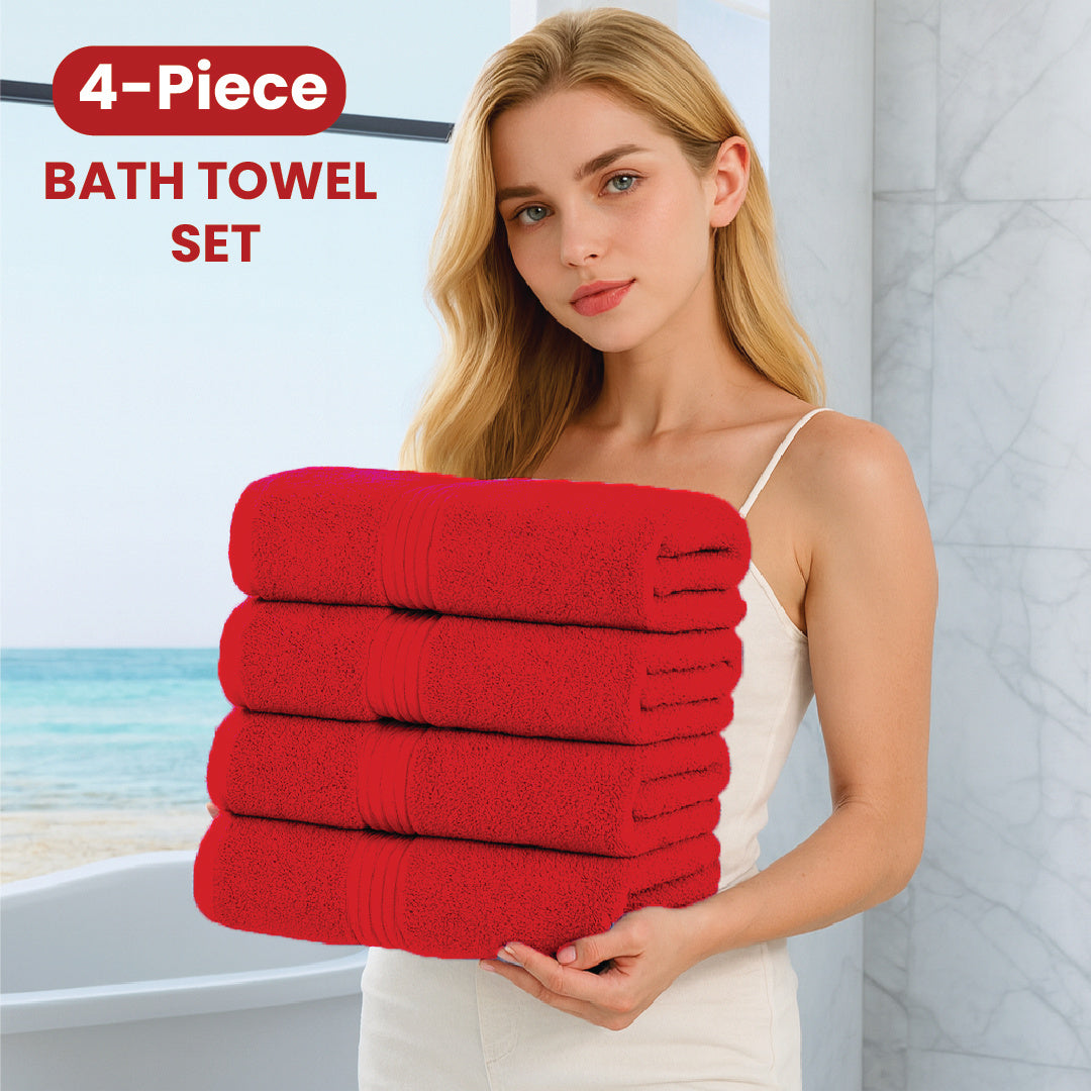 TEMU 4-piece Bath Towel Set, Luxury Large 27x54 Inch Bath Towels, 100% Cotton, Ultra Soft & Quick Dry, Bright Colorful Cozy Vibe & Absorbent Shower