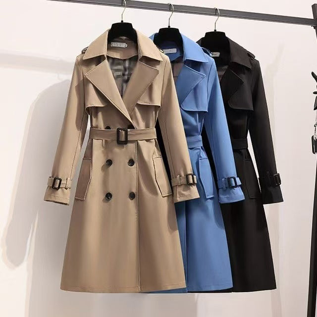 Designer fashion European goods 2025 long trench coat, new Spring and autumn cotton women&#039;s long check loose trench coat, large size suitable f