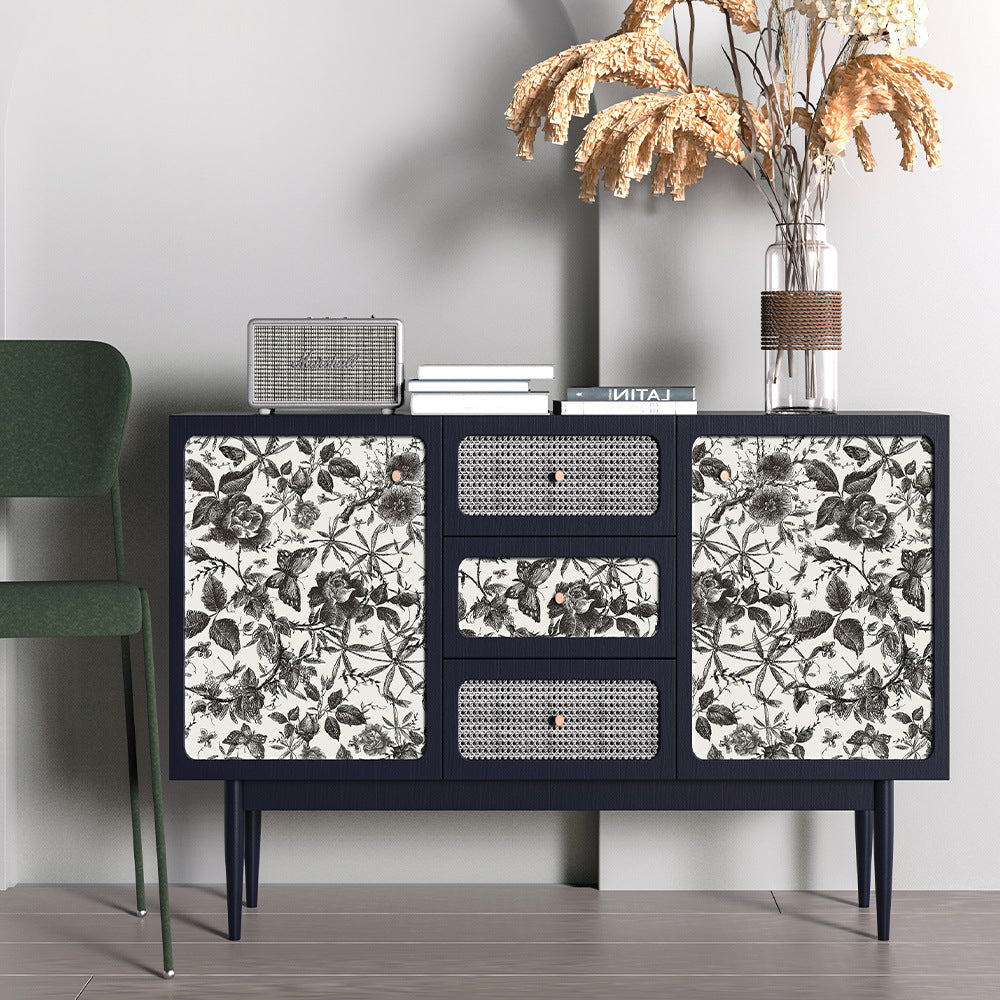 Lanjia Ink Rose Self Adhesive Black Watercolor Floral Removable Peel And Stick Wallpaper For Bedroom Cabinet Wall Decorations B Adc A