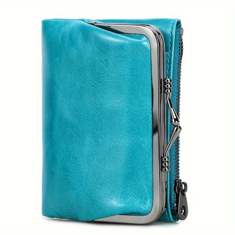 TEMU Women's Vintage Genuine Leather Rfid Blocking Wallet C2208, 45x3.5x2.5 Inches, Unisex Fashion Cardholder, No Print, Burnished Edges, Secure