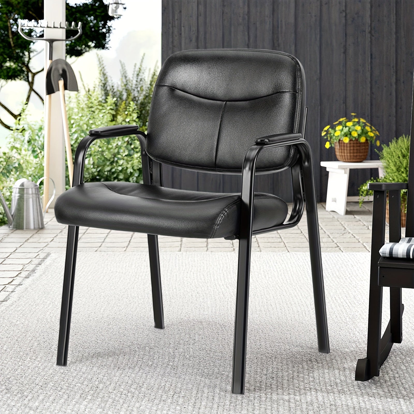 TEMU 1-2pcs Outdoor Chairs For City Camping, Chairs With Padded , Pu Leather Stationary Office Guest Chair For Elderly, Home Desk, Reception Area,