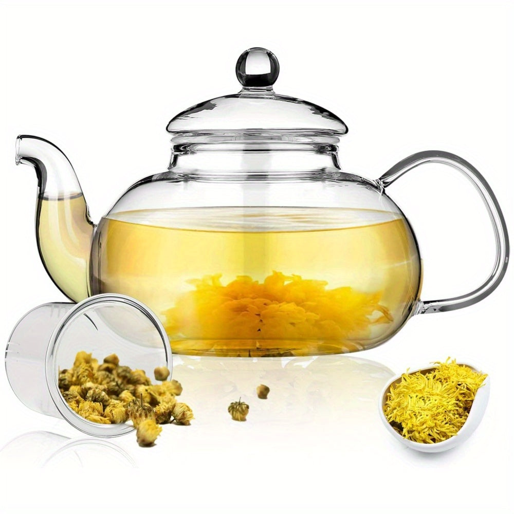 TEMU Glass With 4 Tea Cups, Removable Infuser, Blooming And Tea Maker And Teacups Set, Stovetop Microwave Safe