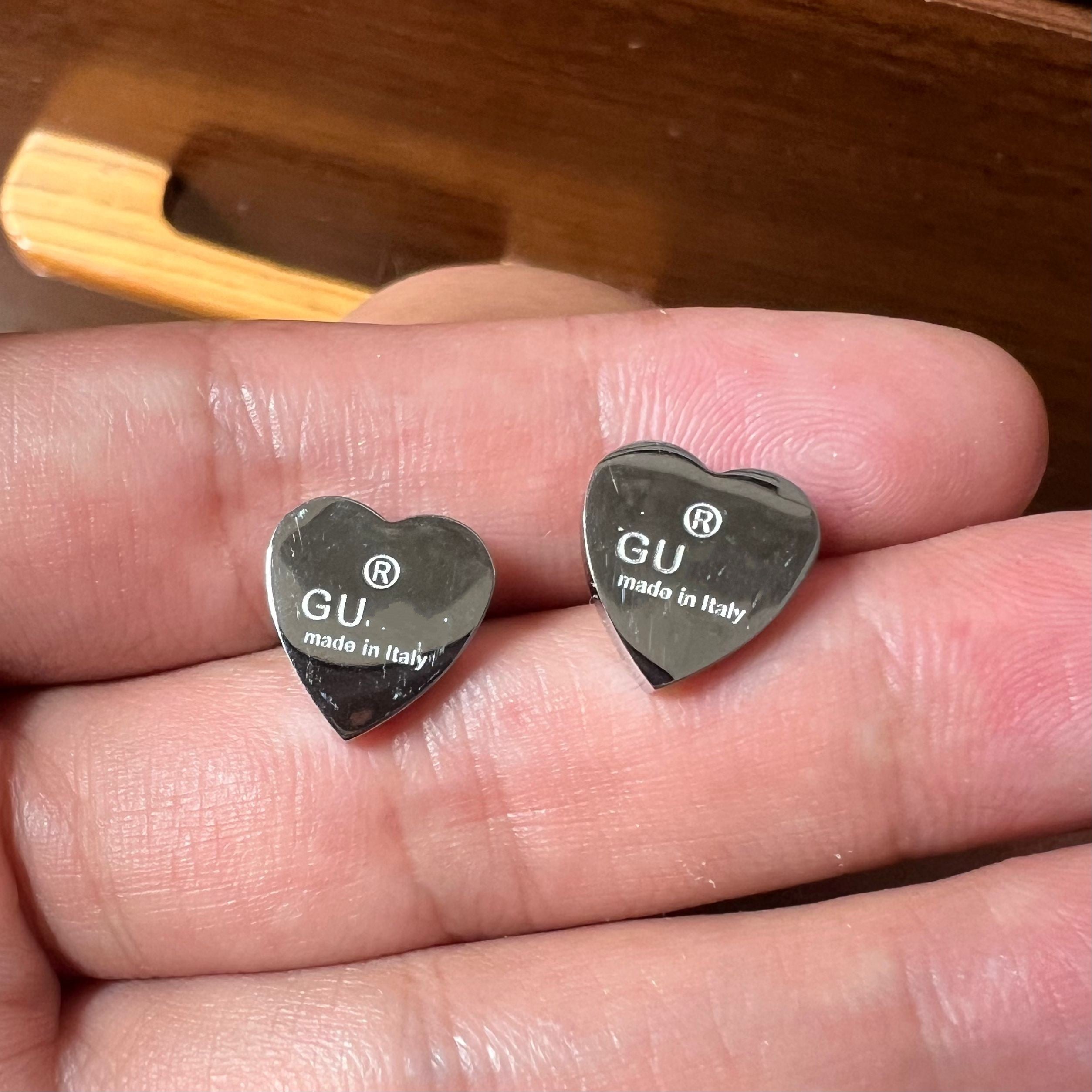 Small size 12mm*12mm high mirror girls original designer Flat heart G stud Titanium Steel 18k Gold silver rose women love engrave earrings wedding p