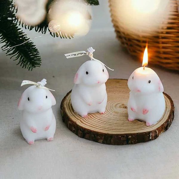 Ins Korean Style White Rabbit Aroma Candle Modern Home Decorative Ornament Cute Rabbit Styled Aroma Candles Birthday GiftsXJ240830