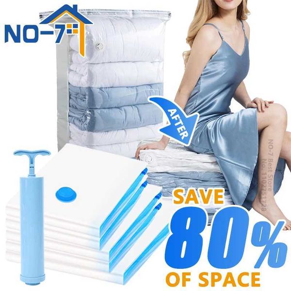 Vacuum Bag for Clothes Air Vacuum Bag with Pump Travel Essentials Space Saver Bags for Comforters Blankets Storage Organizer Y240821