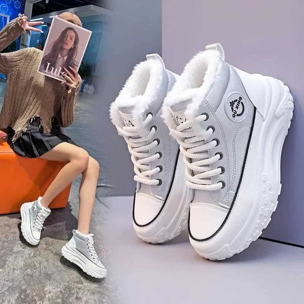 Wens Inverno 2023 Novo estilo Botas planas Fleece Li Thicke Cott Shoes High Top Little White Shoes HX-Q037 Z241213