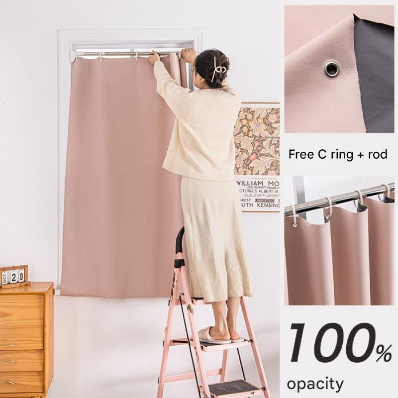 YL-36980 sunshade cloth new small block full solid color curtain rental room free punch telescopic rod blackout curtain bedroom