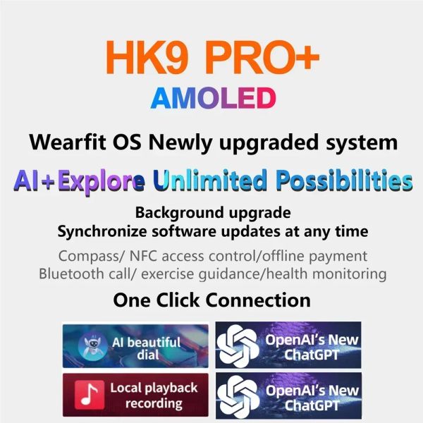 HK9 Pro Plus Smartwatch 2023 AMOLED 2GB Storage reloj hombre IWO Watch 9 NFC Smart Watches For Men PK Hello Watch 3 Plus Ultra 2