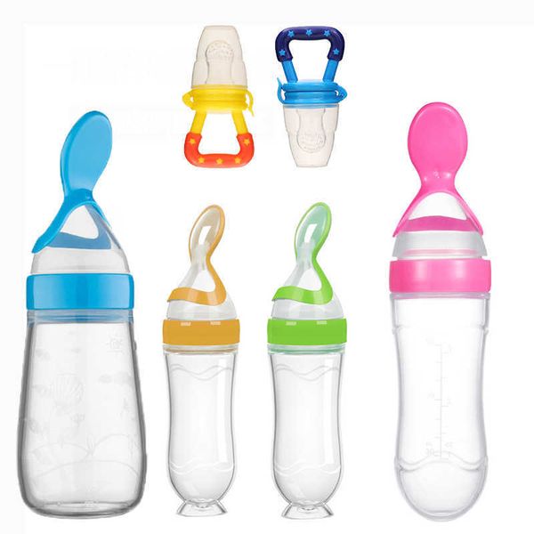 Cups Dishes Utensils New Baby Silicone Squeezing Feeding Bottle Spoon Bottle Feeder Newborn Baby Training Drink Spoon Safe Tableware Trainin
