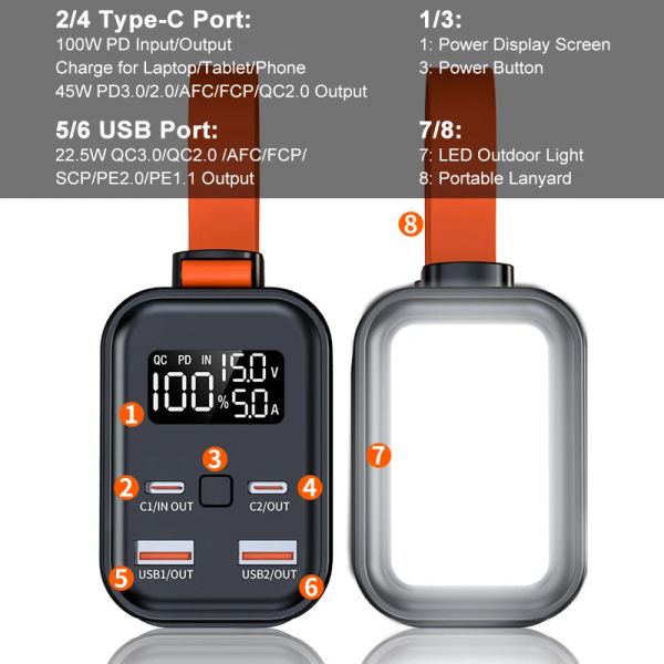 Cell Phone Power Banks Power Bank 30000mAh 100W Type C PD Two-Way Fast Charging Powerbank for iPhone 14 Samsung Laptop Notebook Powerbank CL