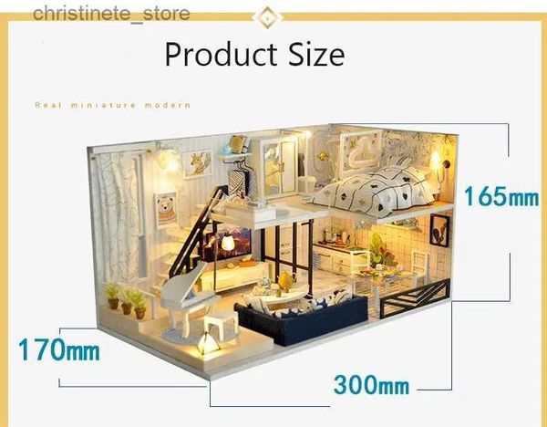 Architecture-DIY House Doll House Include the Dust Cover Miniature Dollhouse Model Wooden Casa De Boneca Dolls Houses Toys Birthday Gifts TD