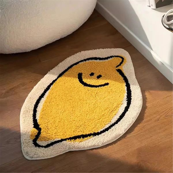 Lemon Shape Bath Mat Semicircle Lemon Bathroom Carpet Yellow Rug Entrance Mat Absorbent Bath Fluffy Non-slip Rug Home Decor Gift 241231