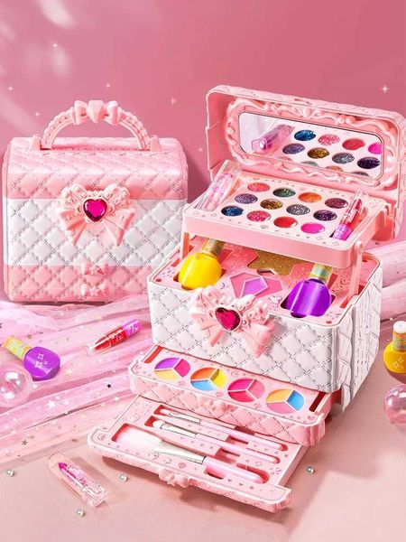 Girl Makeup Kit Toy Simulation Cosmetics Box Lipstick Doll Set Role Play Fashion Beauty Game For Children 6 Year Gifts Z241128