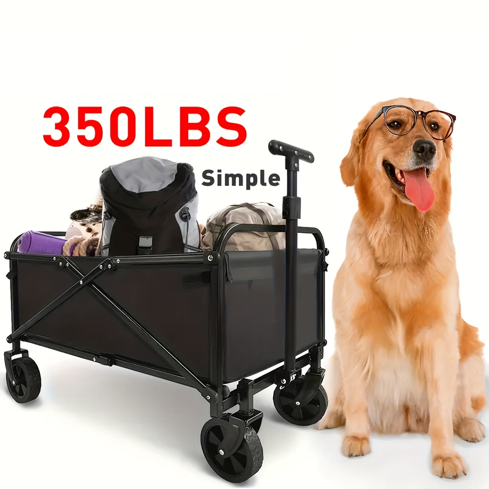 TEMU Outdoor Folding Cart - Solid Tires+360° Wheels, 600d Tear-resistant Fabric, Solution For Camping- Holiday Shopping- 350-680lbs