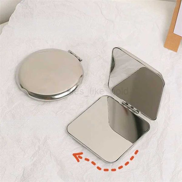 Ins Portable Simple Stainless Steel Double sided Makeup Mirror Handheld Pocket Folding Makeup Mirror Beauty Accessories W240813