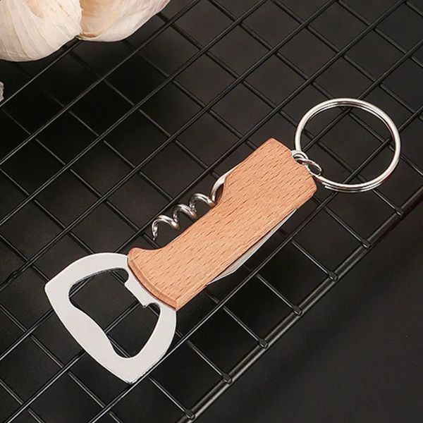 20 pieces of beer bottle opener keychain stainless steel multifunctional wooden handle cork bottle opener bar party 240819