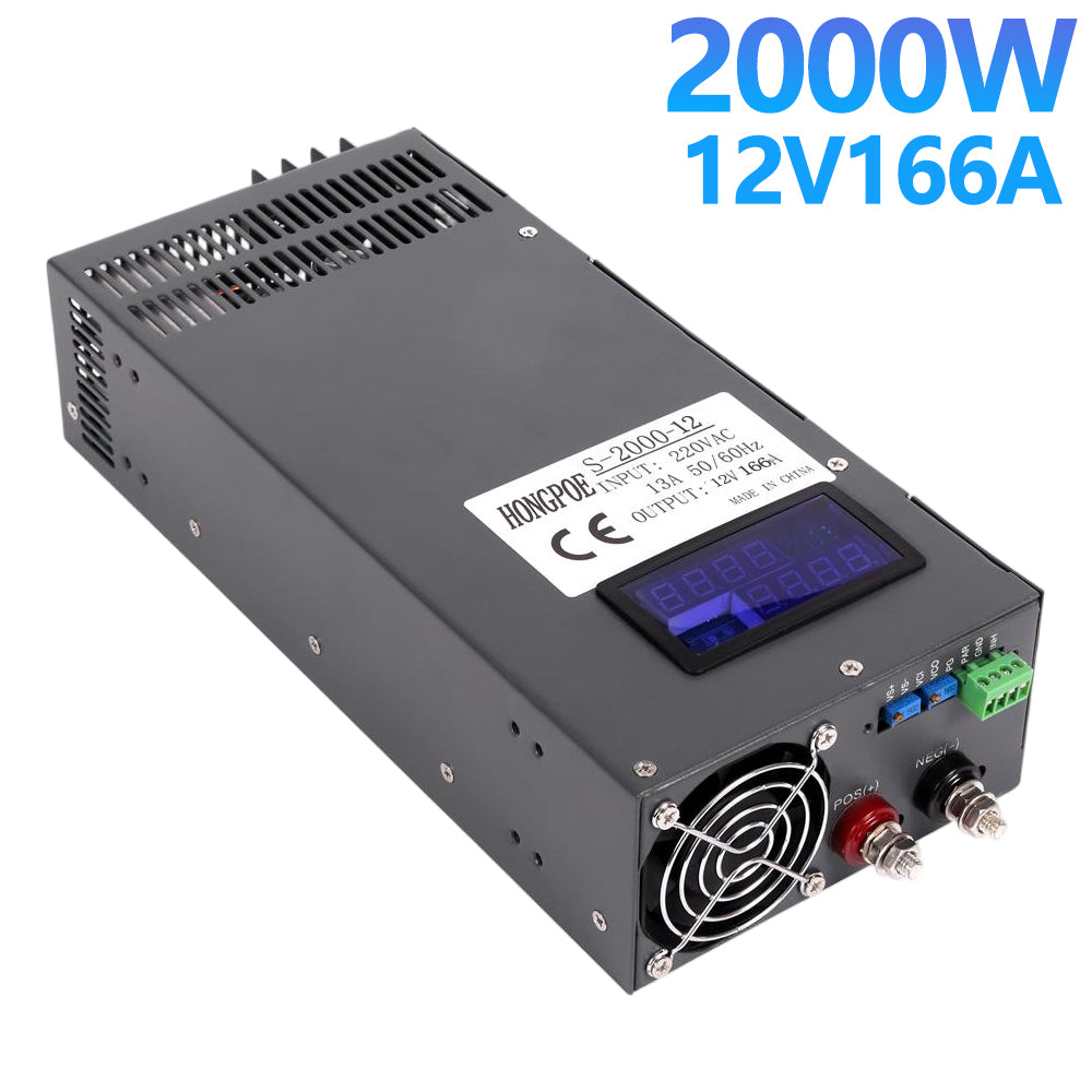 12V 166A power supply 0-12V adjustable AC-DC power transformer, 12V DC power converter, suitable for LED light strips, monitors 110VAC 220VAC input