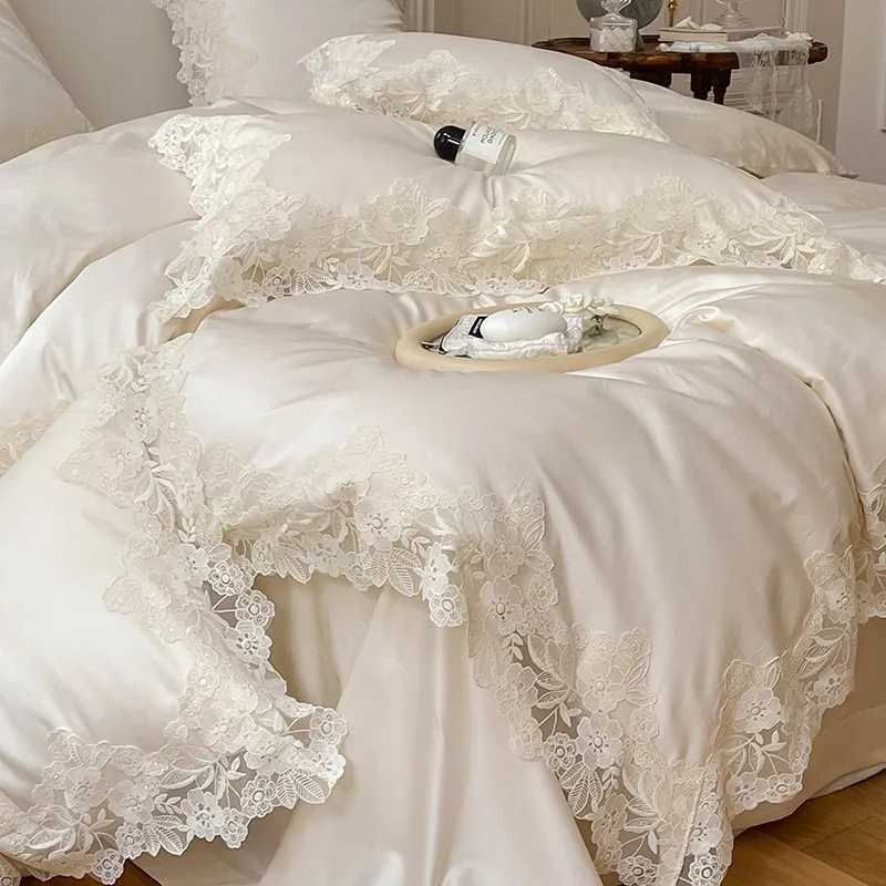 4-7Pcs French Romantic Wedding Chic White Lace Bedding Set 1000TC Egyptian Cotton Ultra Soft Duvet Cover Bed Sheet PillowcasesXJ250220