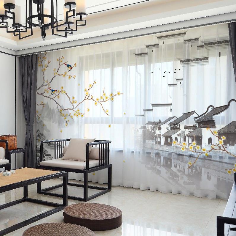 YL-36671 Chinese style curtain for the whole house, new Chinese style, Jiangnan retro classical Hui style ancient building living room villa blackou