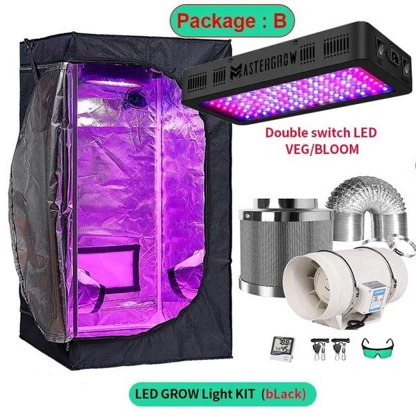 Growbox Set Grow Tent Room Complete Kit 2000W LED Grow Light + 4-Carbon Filter Indoor Hydroponic Combo Multiple Size greenhouse X250205