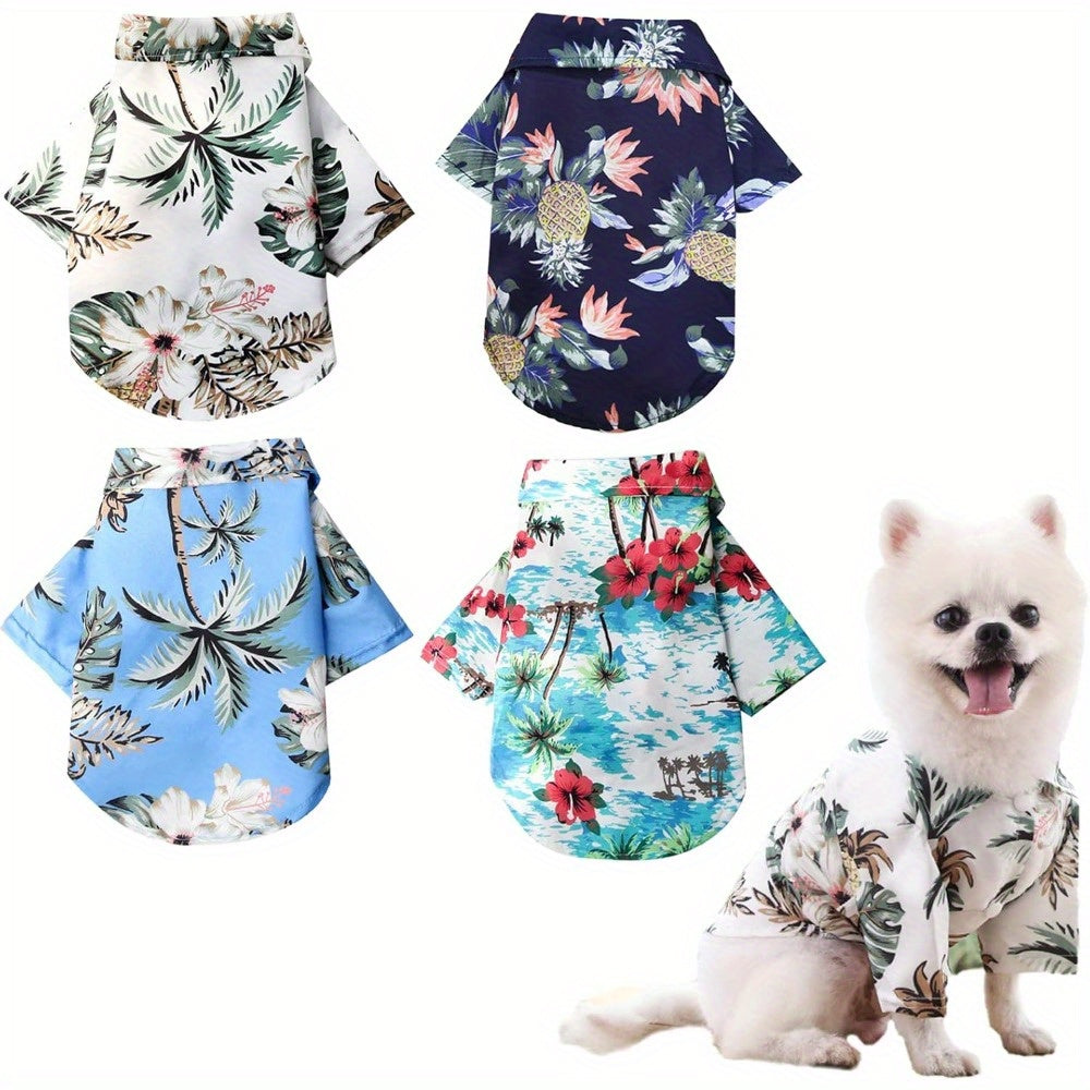TEMU 4pcs Pet Summer Shirts Hawaiian Style Dog T-shirts Floral Coconut Tree Printed Puppy Shirt Summer Beach Dog Apparel Cat Outfit Shirt Breathable