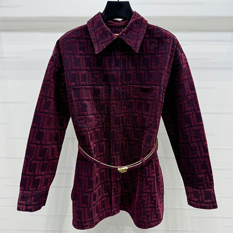 24 Designer New Womens Blouses Women Clothing Shirts Full Printed Long Shirt Classic Knitted Long Coat Short plush warm waist belt S M L