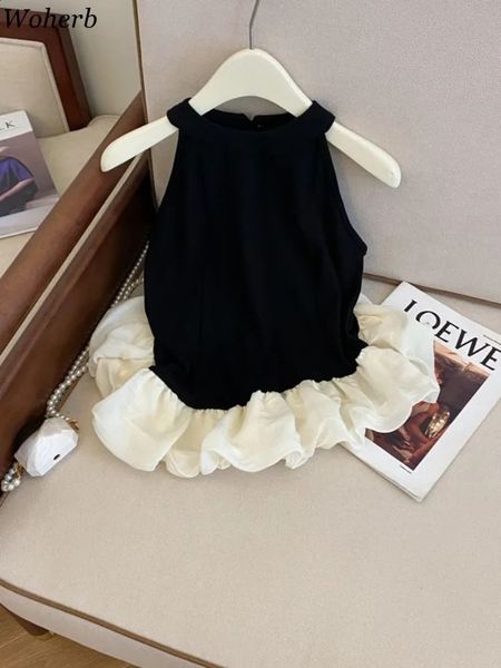 Contrast Color Patchwork Y2k Tops Women Clothing Halter Sleeveless Vest Ropa Mujer Casual Fashion Sweet Tanks Summer Camis 250115