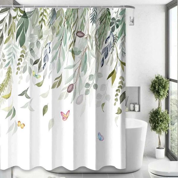 Plants leaves Shower Curtains Butterfly Watercolor Leaf Modern Nordic Simple Decor Polyester Fabric Bathroom Curtain with Hooks Y240815
